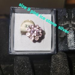 Womans Pink Ice Ring Size 9 Silver