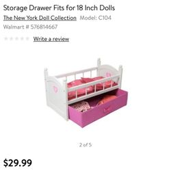 The New York Doll Collection Wooden Doll Crib with Storage Drawer Fits for 18 Inch Dolls