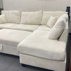 New Corduroy Sectional Couch With Storage Ottoman 