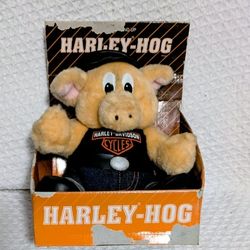 Harley Davidson Harley Hog Plush Black Orange Accents 10" Original Box 1993