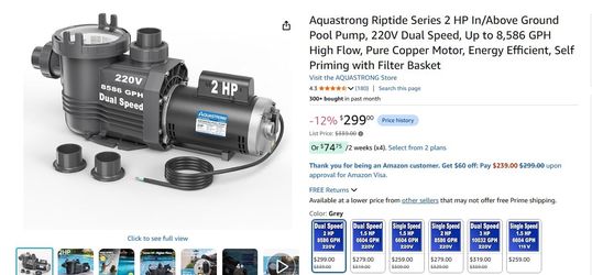 Brand New AQUASTRONG Riptide 2HP Pool Pump – 220V Dual Speed