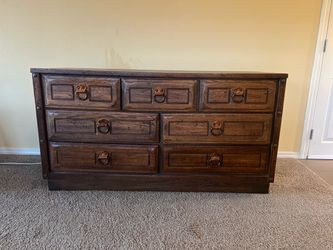 Vintage American Martinsville Dark Wood 7-Drawer Dresser with Ring Pulls