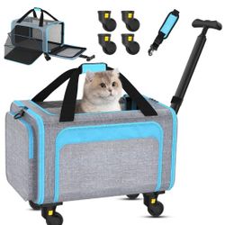 3-in-1 Upgraded Cat Carrier with Wheels, Airline Approved Pet Carrier for Small Cats Up to 15Lbs, 18" x 11" x 11" Newly Designed Rolling Cat Carrier, 