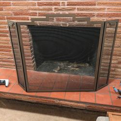 Vintage MCM tri-fold/lay flat fireplace screen