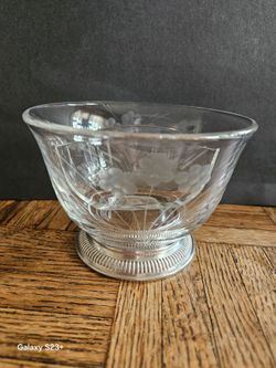 Etched Glass Divided Bowl Sterling Silver Base
