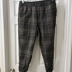 New Look Men's Plaid Jogger Pants Gray Brown