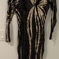Black & Gold Sequin Sheer Dress (M) – $15