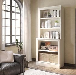 72-inch tall bookshelf, large white freestanding bookcase, 5-tier open storage organizer, shelving unit for living room, hallway, kitchen, home, and o