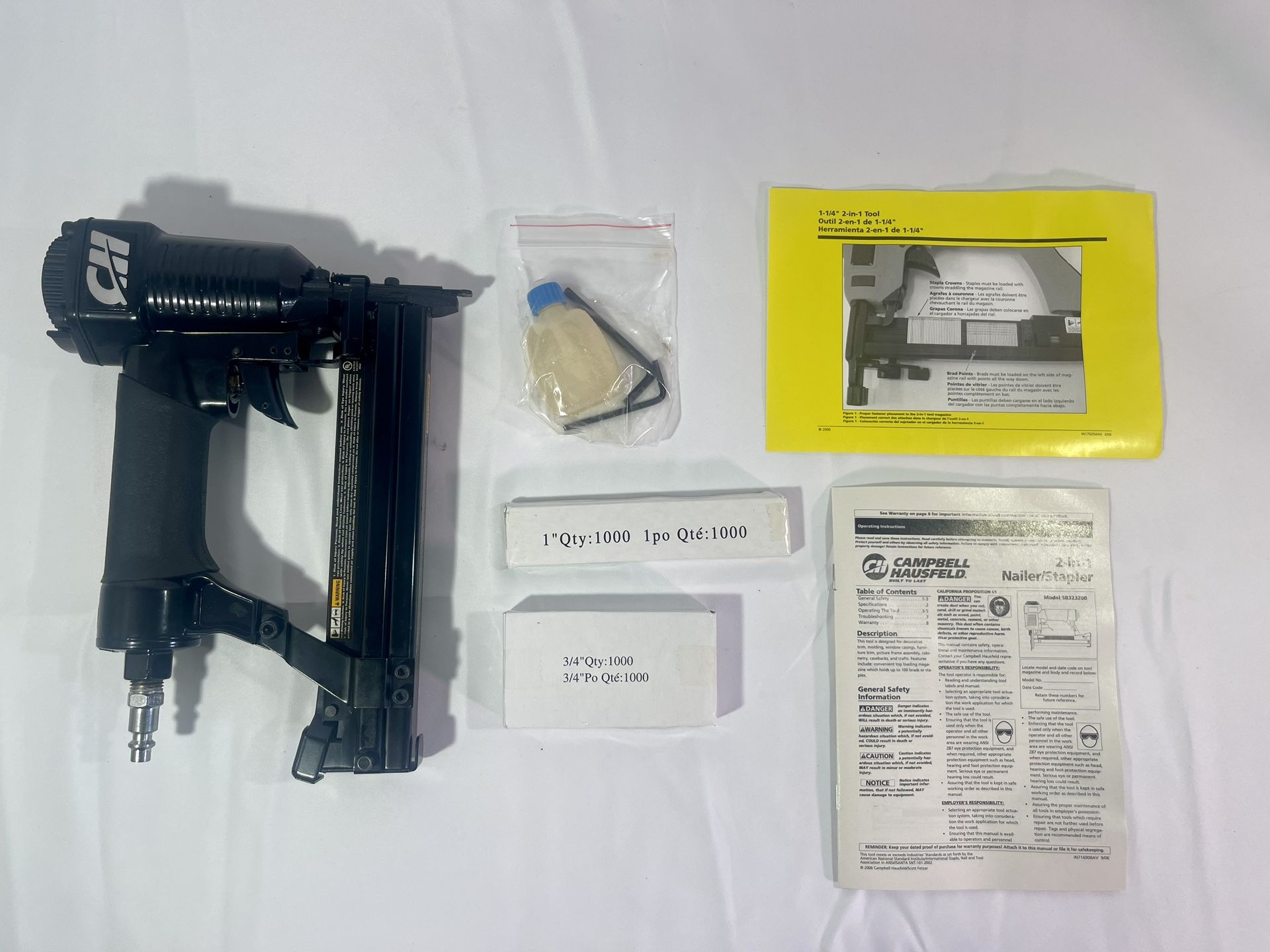 New Campbell Hausfeld 2in 1 Air Nailer Stapler SB323200