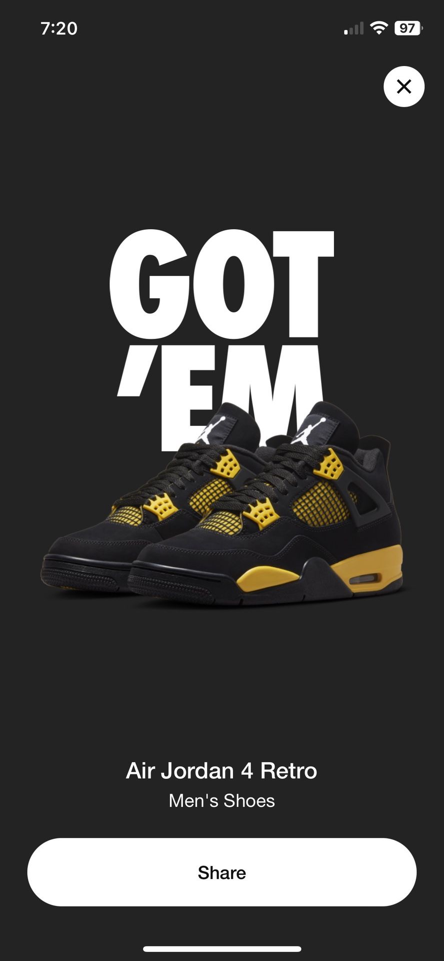 Nike Air Jordan 4 Retro Thunder Sz 10