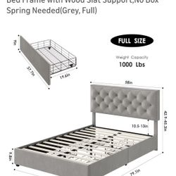 Gray Full Bed Frame With 4 Drawer Storage