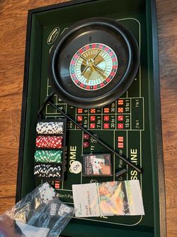 Vintage Style Casino Game Table Set – Roulette, Blackjack & Poker – Complete