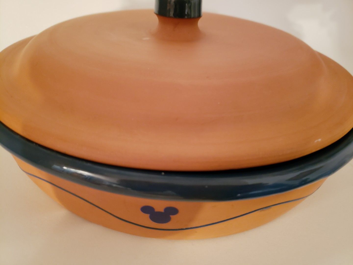 Disney Mickey Mouse covered terra cotta clay casserole