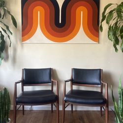 Gorgeous Pair 1960's Johnson Chair Co., Walnut  Armchairs