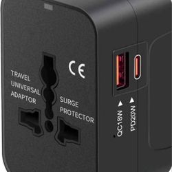Travel Adapter USB C, Universal All in One Worldwide Travel Adapter Fast Charge GaN PD3.0 Type C USB