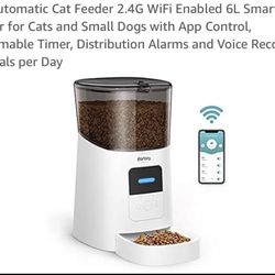 Faroro Automatic Cat Feeder 2.4G WiFi Enabled 6L Smart Food Dispenser for Cats and Small Dogs with App Control, Programmable Timer, Distribution Alarm