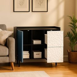 Sideboard Buffet Cabinet 35.5 INCH with 2 Drawers & 2 Doors, Stylish Dining Room Storage Console, Modern Accent Cabinet for Kitchen & Living Room (Bl