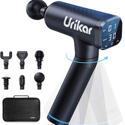 Urikar Pro 3 Massage Gun, Portable Deep Tissue Muscle Massager with 180° Rotatable Anti-Slip Grip, 30 Speeds, 6 Massage Heads and Timer for Muscle Pai