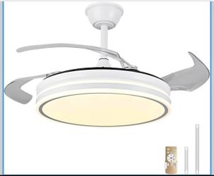 Retractable Ceiling Fans with Lights and Remote 42 Inch. White