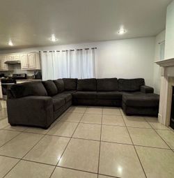 Large Dark Gray Sectional Sofa with Chaise