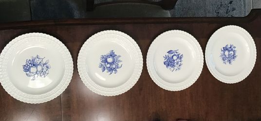 Copeland Spode 4 Basket Weave Scalloped Edge Blue Fruit Luncheon Plate