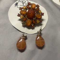 Beautiful Amber /black Opal Color Jewelry Set