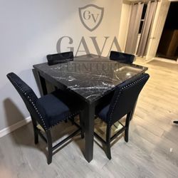  - Black Pub Table + 4 Chair Set  SKU: Dior