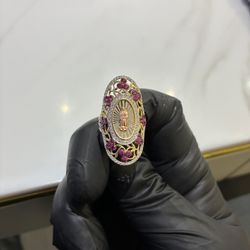 Virgen Maria Ring With Pink Stone
