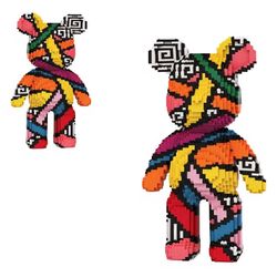 Rainbow Graffiti Teddy Bear Micro Building Blocks Set(16.9inches) Christmas Bear Building Blocks Winktoys Gift for Adult and Kid