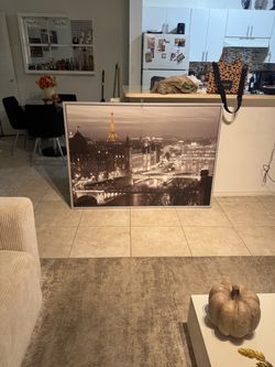 Large Framed Paris Night Skyline Wall Art