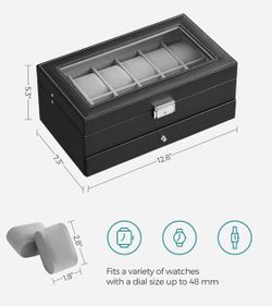 SONGMICS 2 Layer Watch Box 12-Slot Case Organizer w/ Large Glass Lid - Black