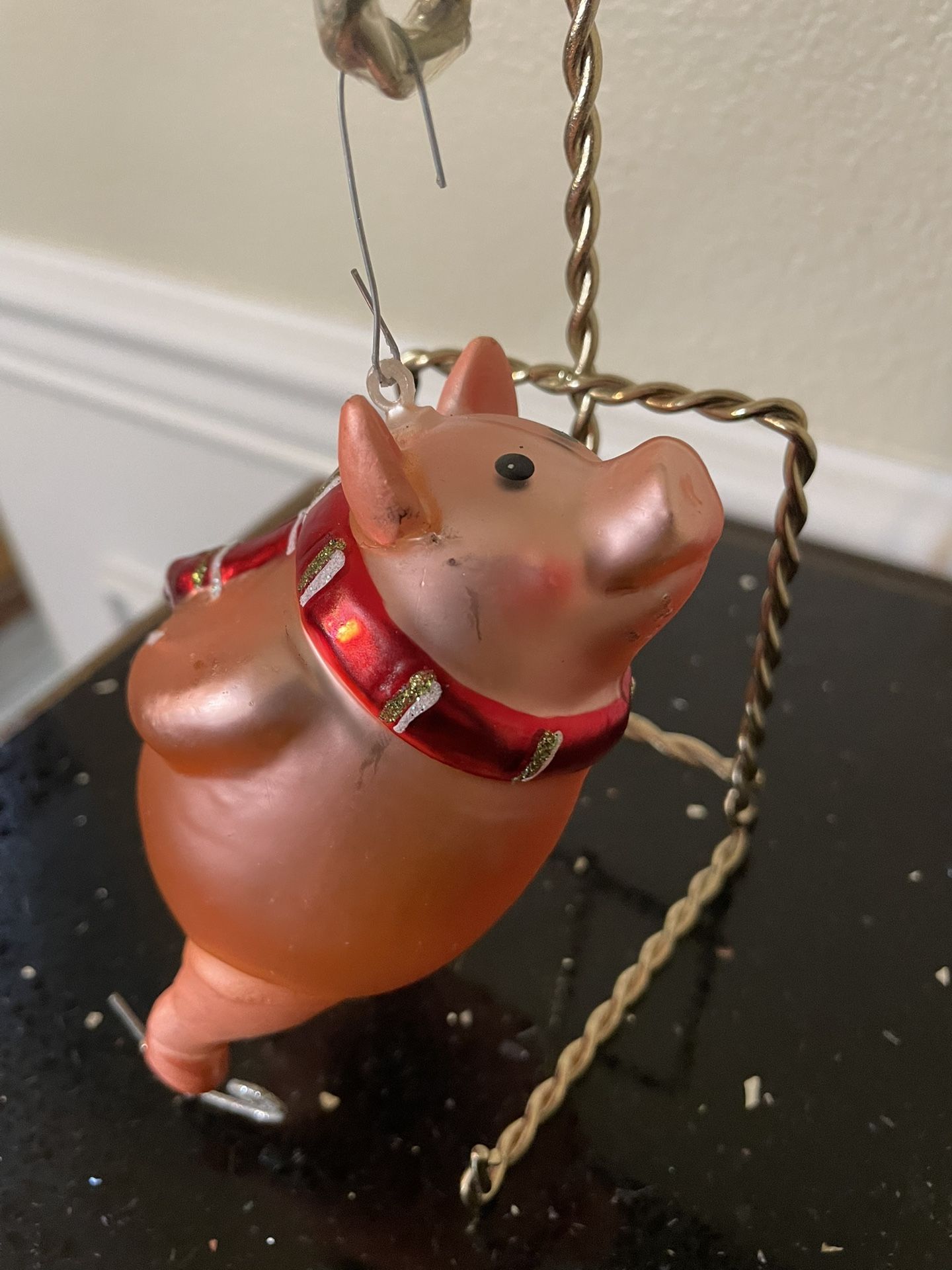 Ice Skating Piggy Glass Ornament.