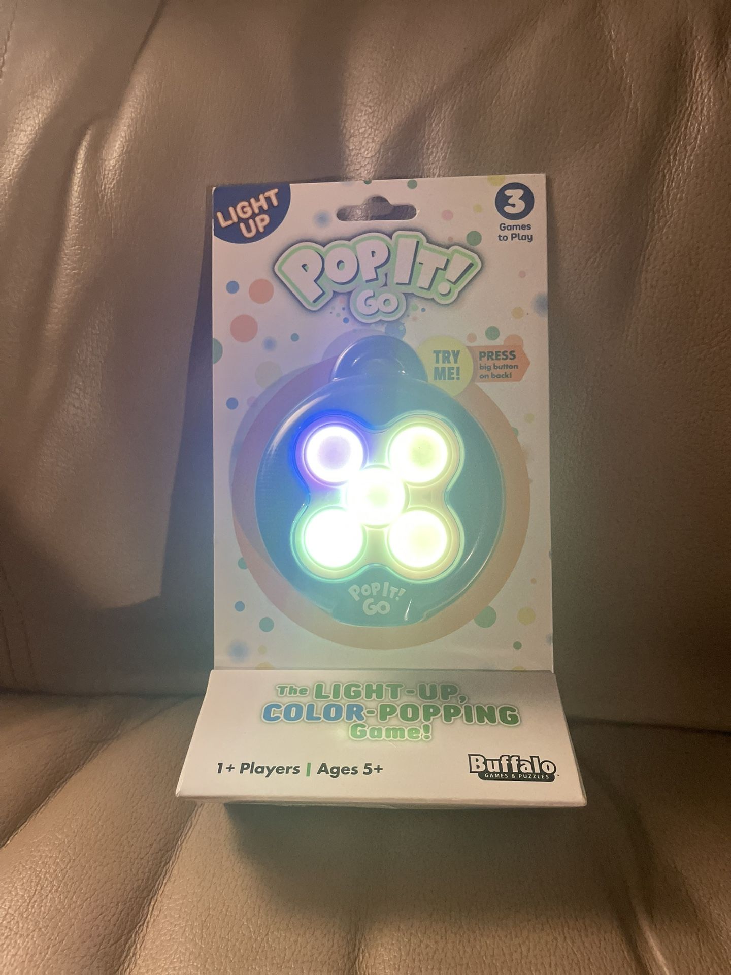 Buffalo Games Pop It! Go Light-Up Game - Blue, Green, White New Sealed Fidget