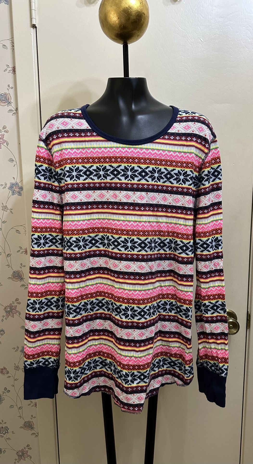 Old Navy Fair Isle Neon Long Sleeve Thermal Waffle Knit Top And Pants Set Size XXL