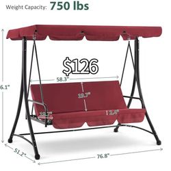 😀 MCombo 3 Seat Patio Swings with Weather Resistant Steel Frame Adjustable Canopy, Reclining Outdoor Porch Swing with Cushion for Backyard