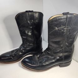 Black Justin Leather Cowboy Roper Boots Men's Size 8 D Style 3133 USA