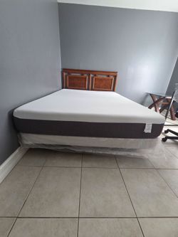 Queen Mattress with Box Spring and Headboard