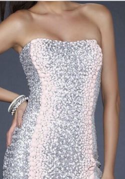 LaFemme Silver Sequins With Peach Stones Dress , Size 4