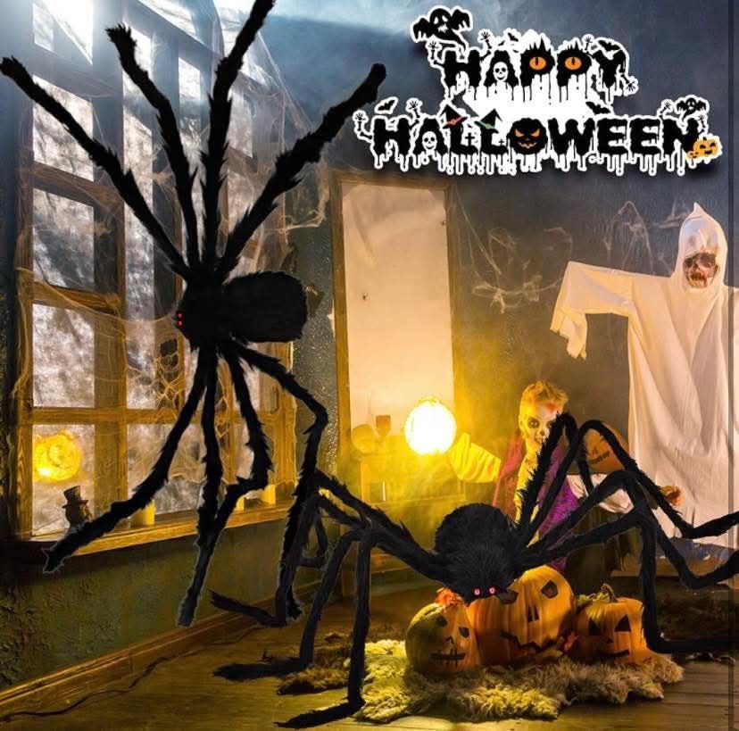 2 Pack 5 Ft. Halloween Outdoor Decorations Black Scary Giant Fake Hairy Spider Props for Yard Party Decor