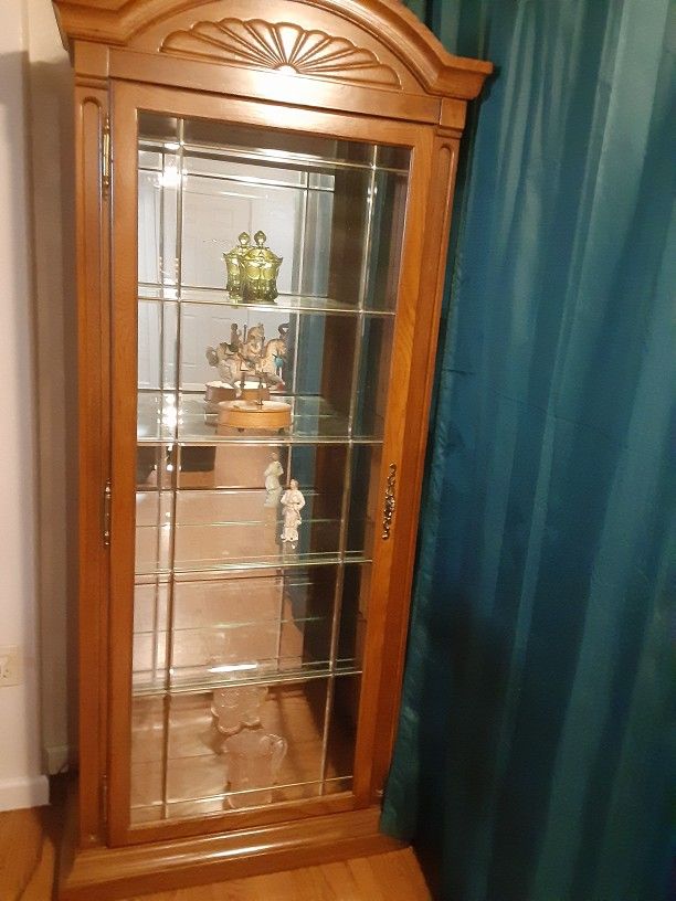 Vintage Lighted Mirrored Curio Cabinet  - Hutch -  Case