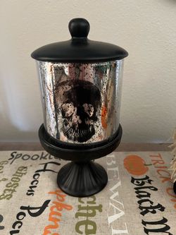 Halloween Skull Mercury Glass Pedestal Jar