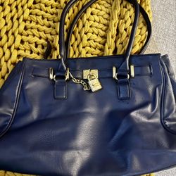 Apt 9 Large Blue Leather Locket Tote Bag 