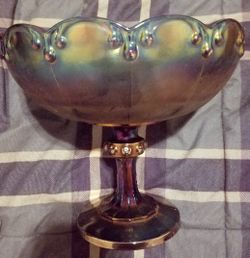 Carnival glass blue Candy bowl