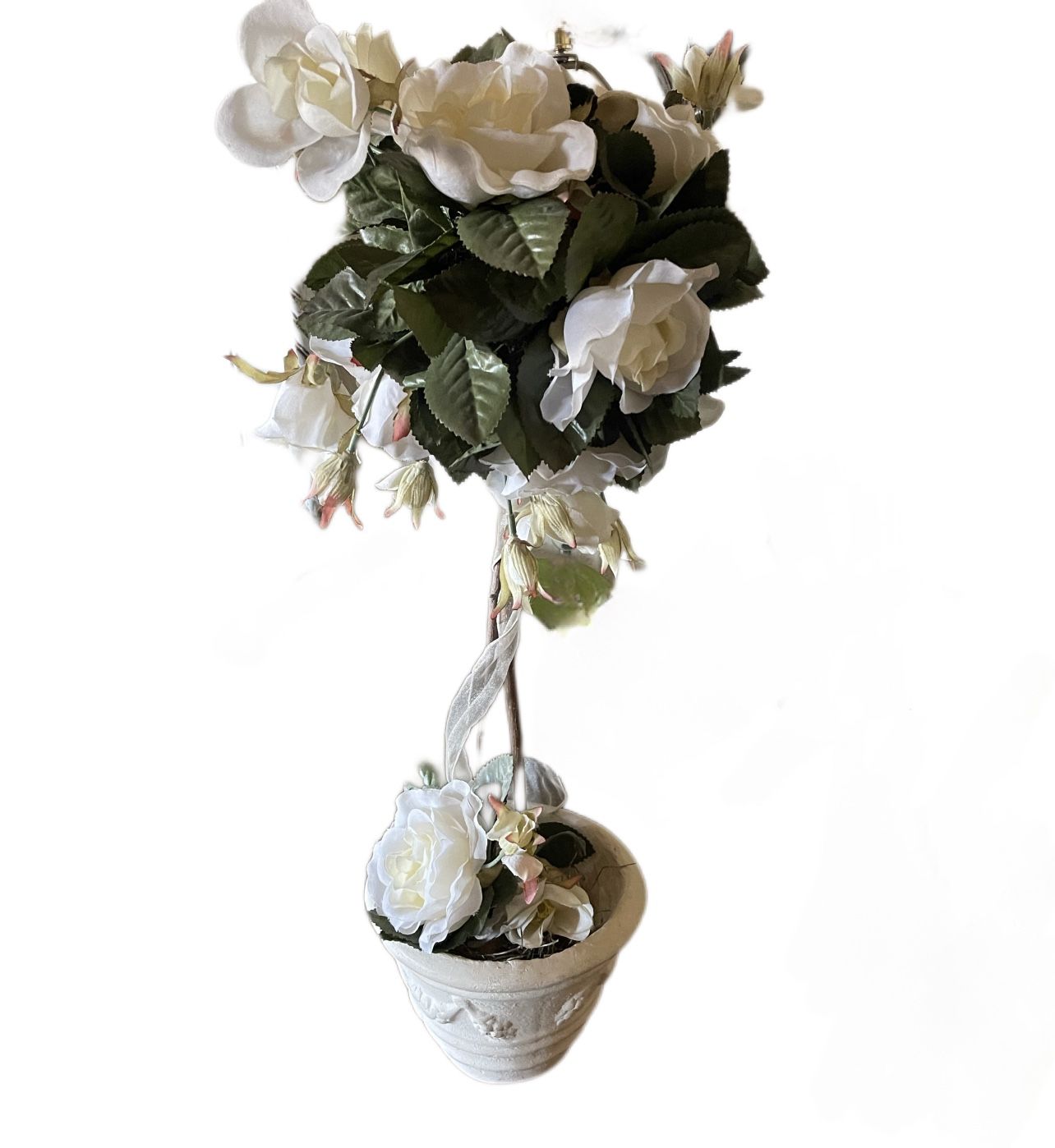 Home decor white faux flower floral topiary arrangement
