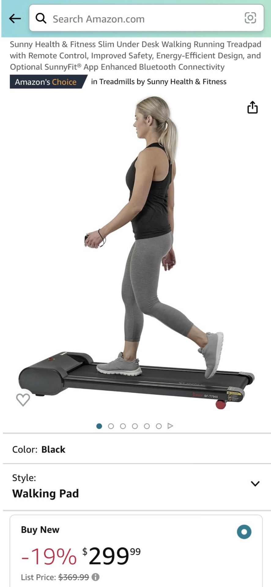 Sunny Health & Fitness Slim Under Desk Walking Running Treadpad with Remote Control,