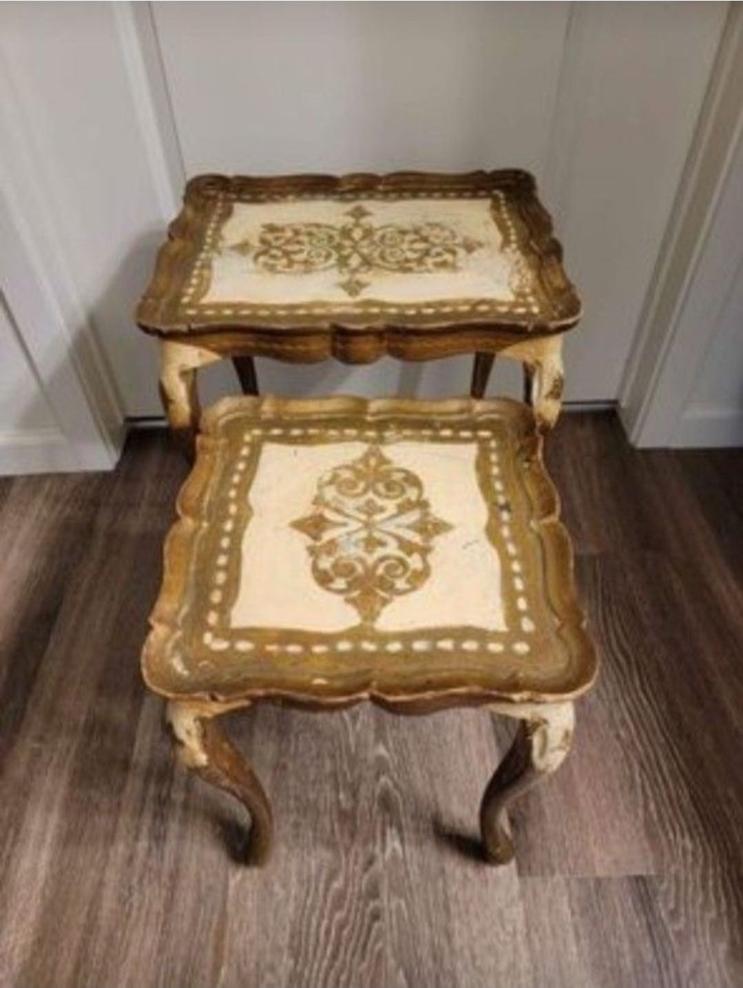 Vintage hand carved wooden Italian Florentine Nesting Tables 2pc