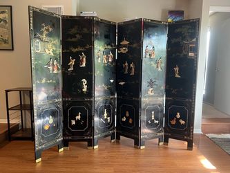 Chinese Black Lacquer 6-Panel Room Divider Screen