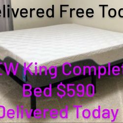 New King 12" Luxury Cool Gel Mattress w/ Platform Base 