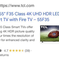 TCL 55” 4K UHD HDR Smart TV w/ Fire TV – Like New, w/ Box (barely Used)