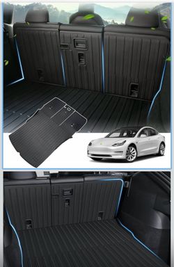 KUST Custom Fit Trunk Mat for 2020-2024 2025 Tesla Model Y Accessories 5 Seater (Not for 7 Seat or Juniper) Cargo Mat Liner Back Seat Protector All We